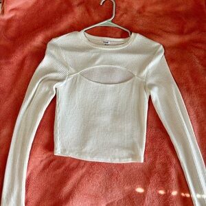 White Ribbed Long Sleeve Top